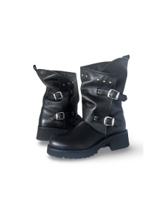 Biker asimmetrico Alice in pelle nera con borchie