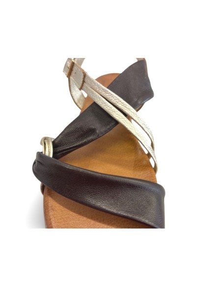 Sandalo Sally in pelle color testa di moro e platino