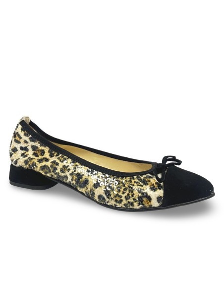 Ballerina Carola con paiettes leopardata e camoscio nero